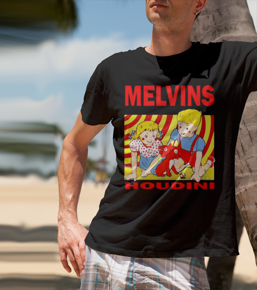 Melvins Houdini Late 00s Jerks Kids With Red Dog And Swirling Red Yellow Background T-Shirt