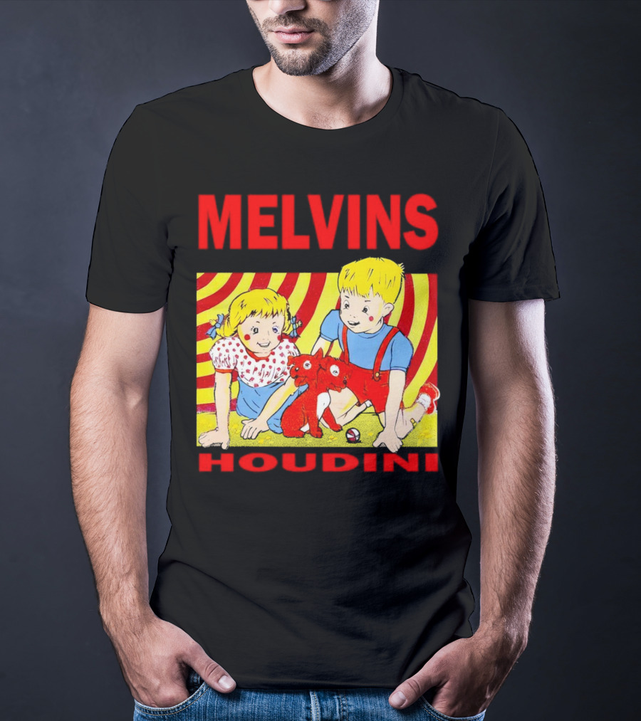 Melvins Houdini Late 00s Jerks Kids With Red Dog And Swirling Red Yellow Background T-Shirt
