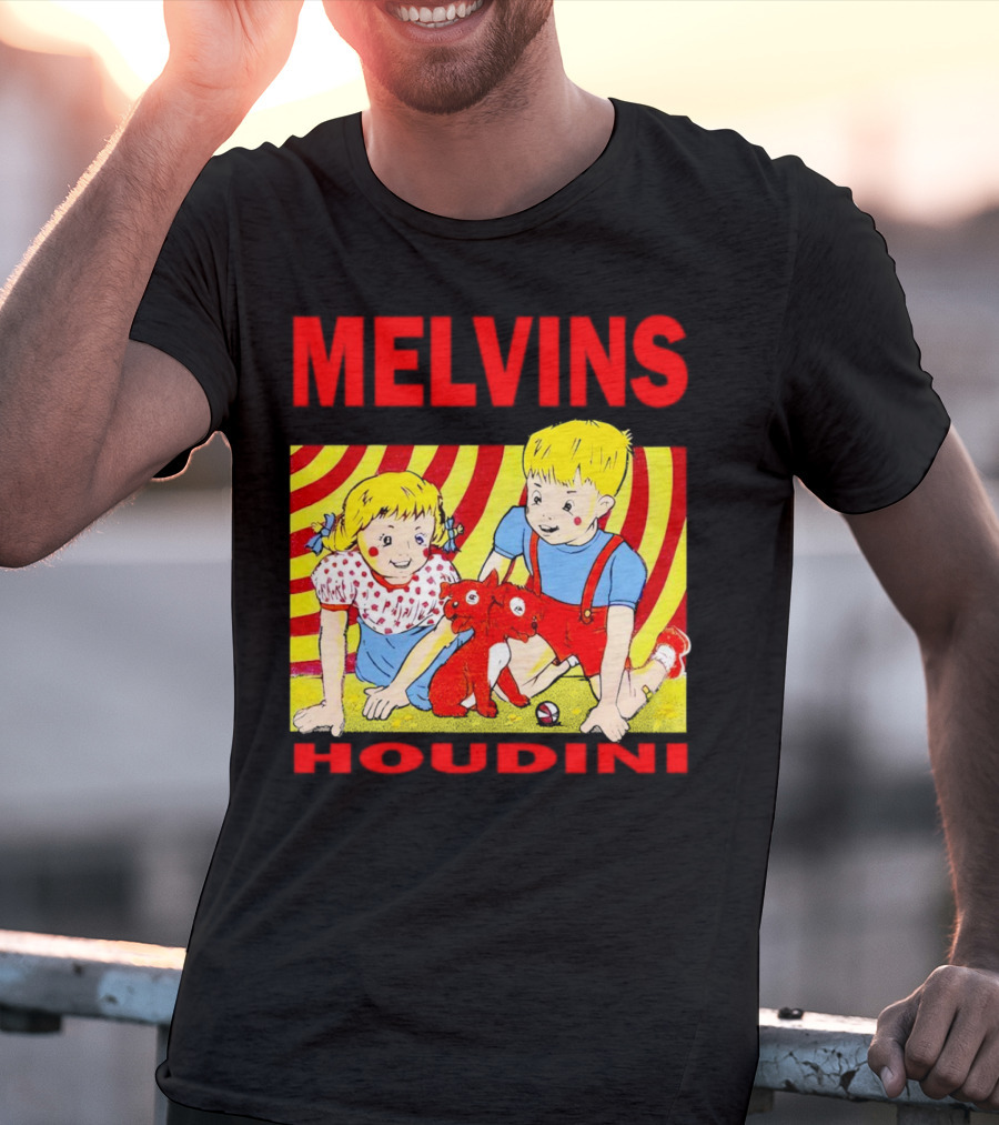 Melvins Houdini Late 00s Jerks Kids With Red Dog And Swirling Red Yellow Background T-Shirt