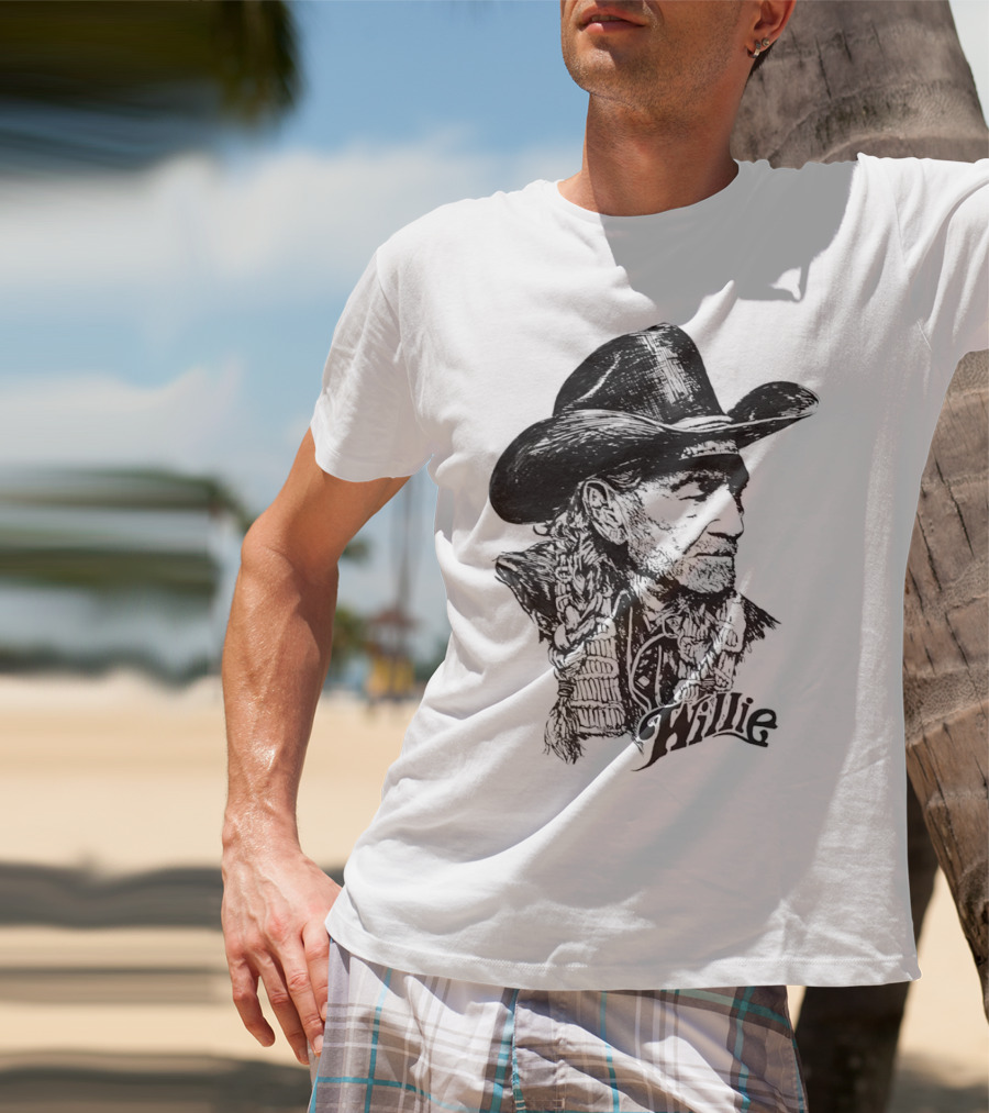 Willie Nelson Cowboy Hat Braid Classic Sketch T-Shirt