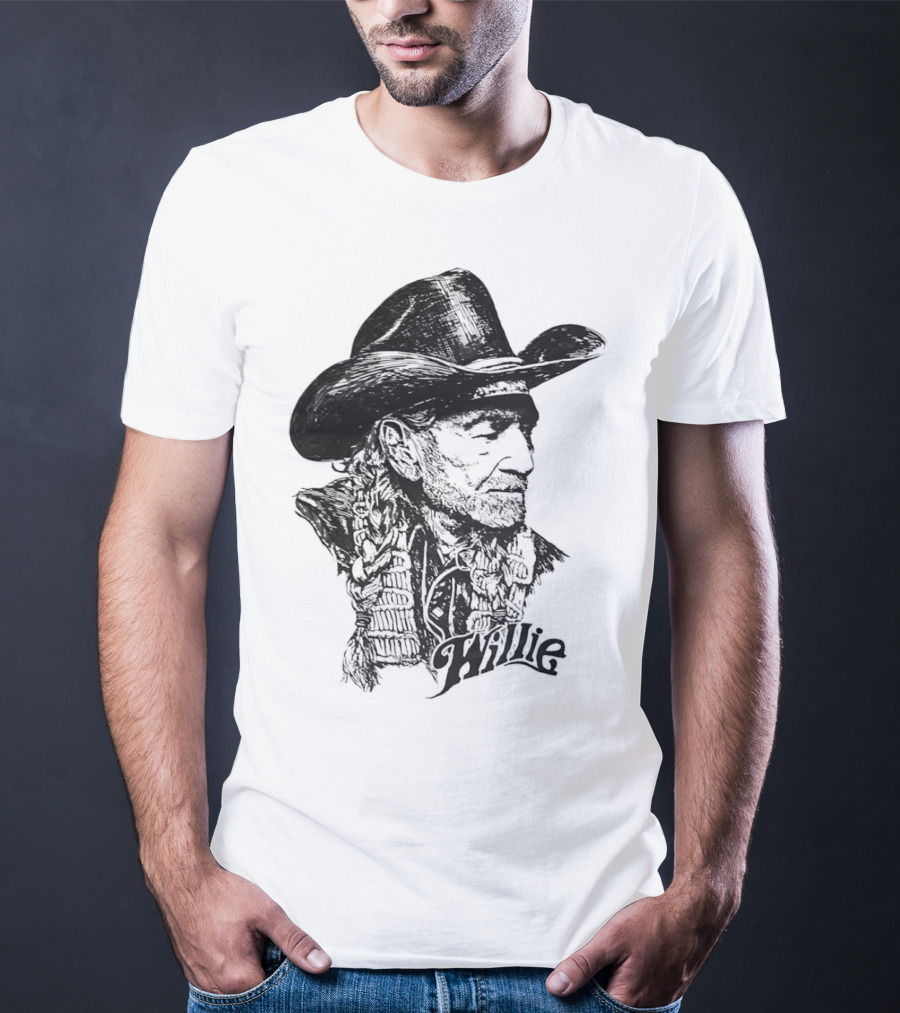 Willie Nelson Cowboy Hat Braid Classic Sketch T-Shirt