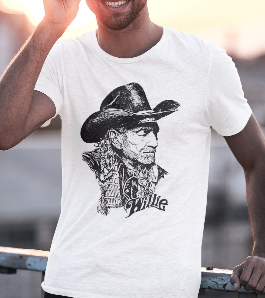 Willie Nelson Cowboy Hat Braid Classic Sketch T-Shirt