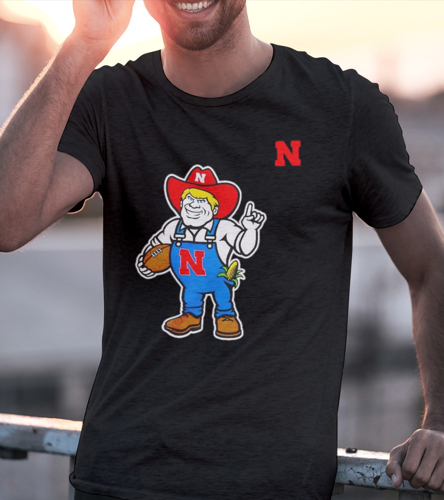 Nebraska Cornhuskers Mascot Holding Football With Corn And N T-Shirt