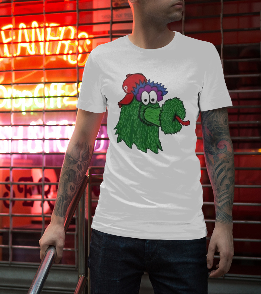 Phillie Phanatic Mascot Philadelphia Phillies Green Creature Red Cap T-Shirt