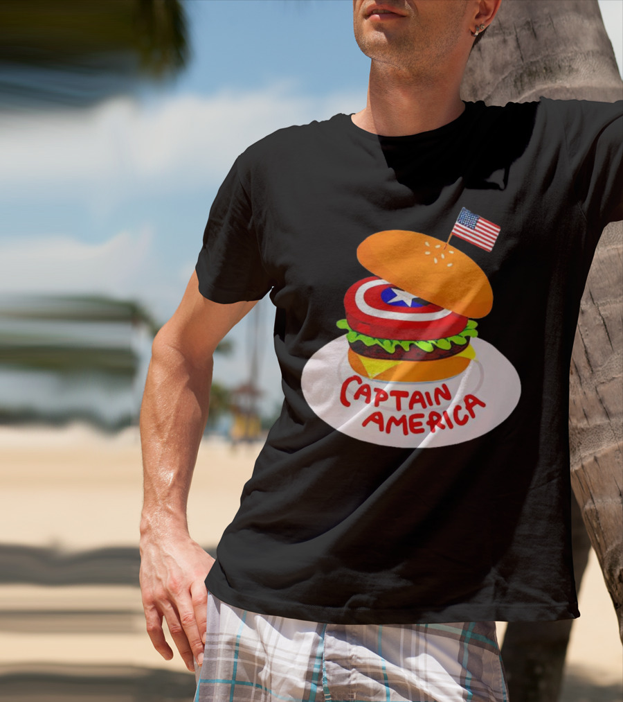 Captain America Burger With Flag And Shield Lettuce Bun T-Shirt