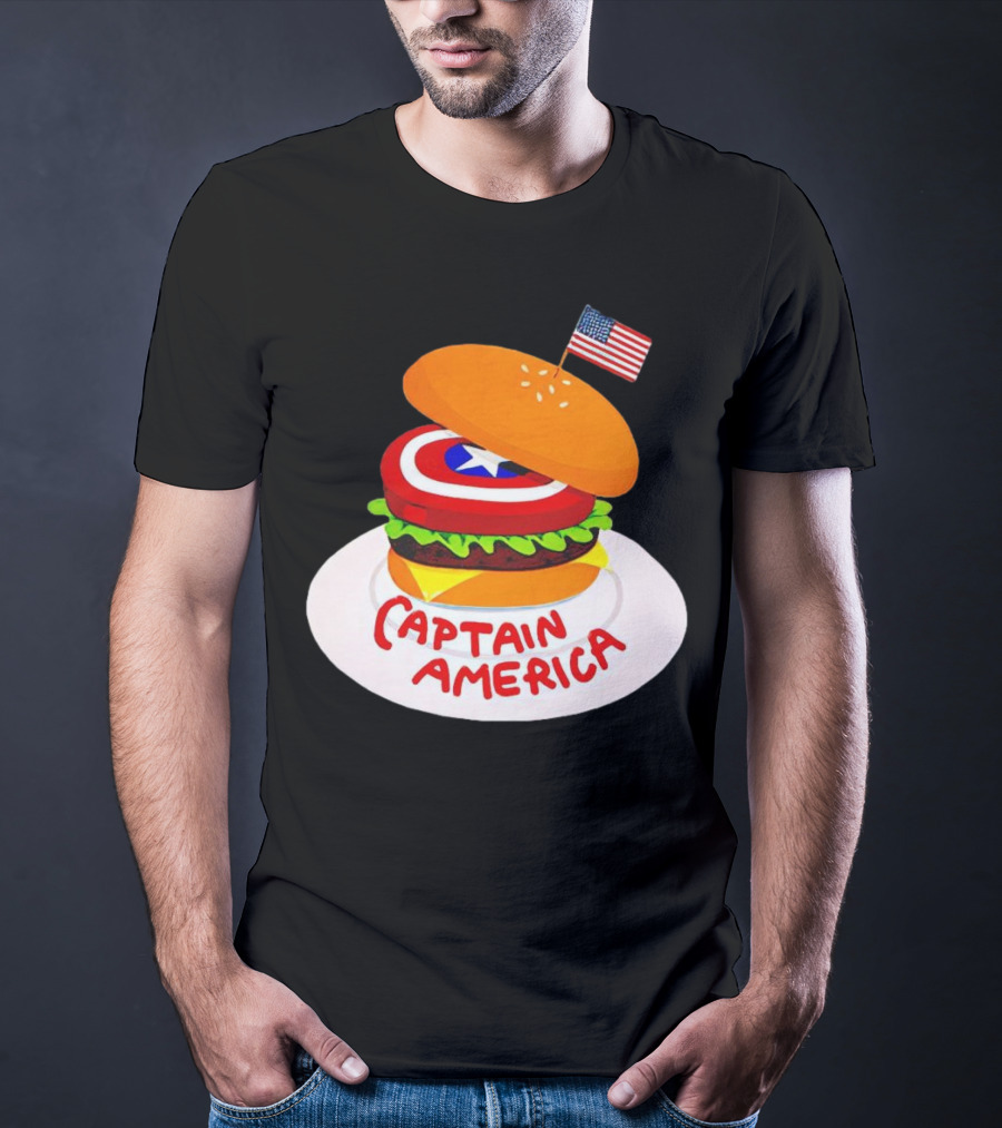 Captain America Burger With Flag And Shield Lettuce Bun T-Shirt