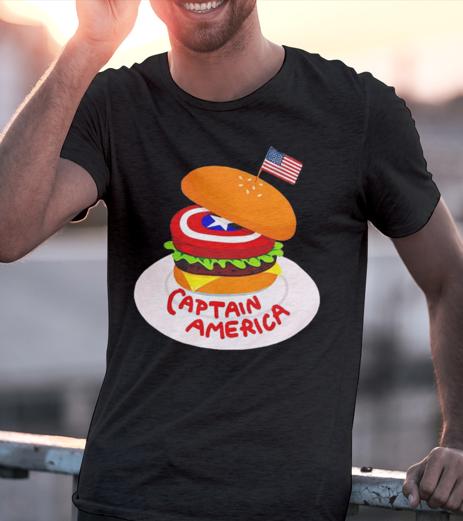 Captain America Burger With Flag And Shield Lettuce Bun T-Shirt
