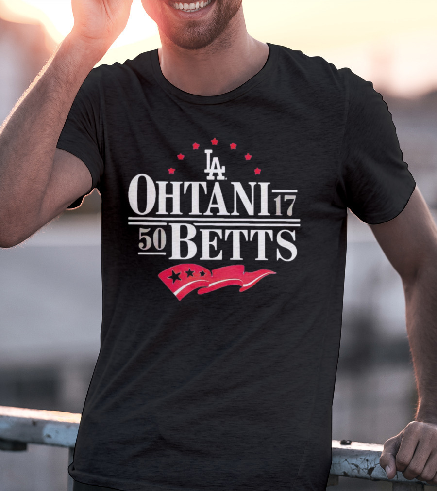 Los Angeles Dodgers Ohtani 17 Betts 50 Stars And LA Flag T-Shirt