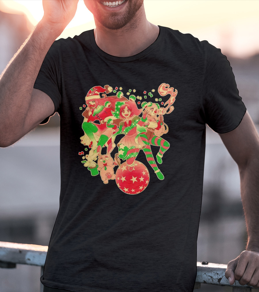 Merry Clownmas Coinbox Festive Characters With Snowflakes And Candy Canes T-Shirt