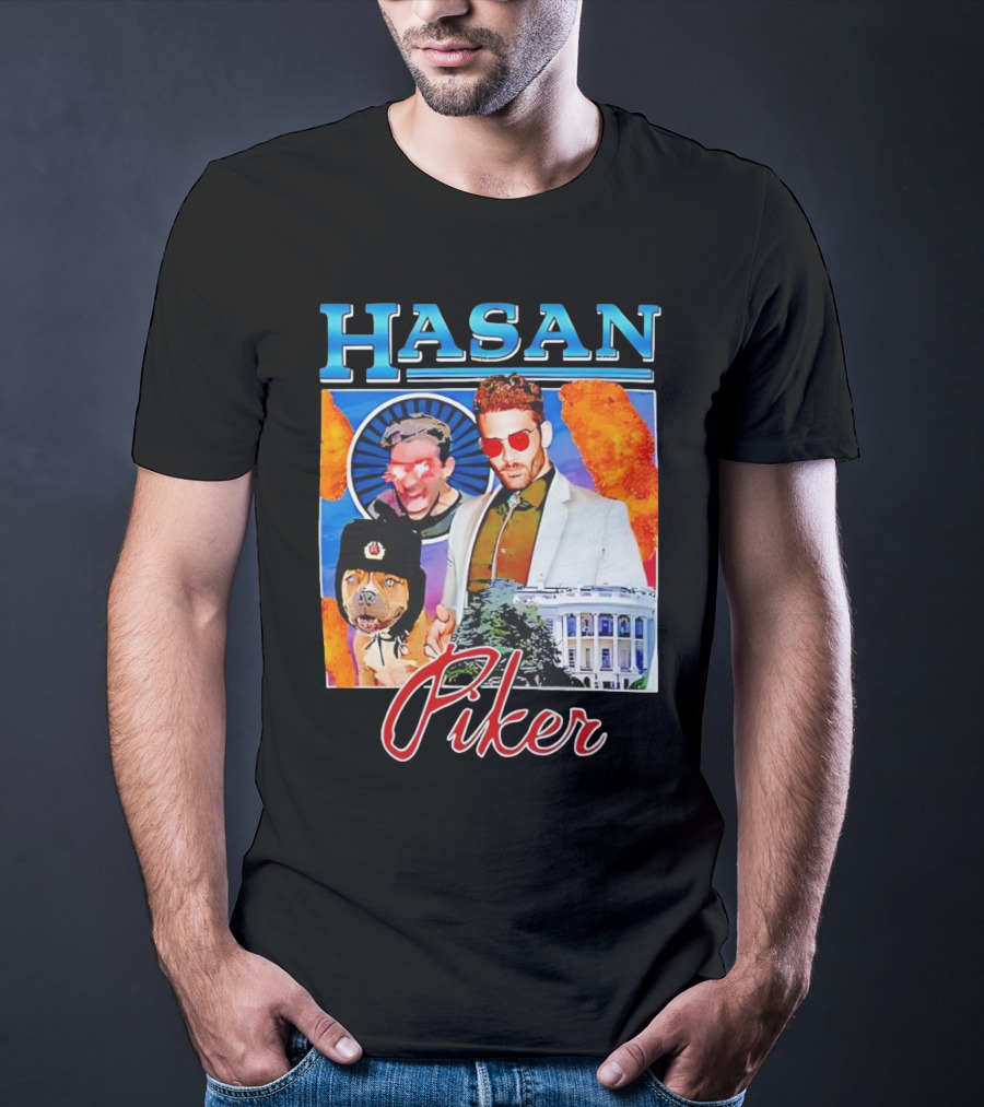 HASAN Piker Sunglasses Red Laser Eyes White House Dog T-Shirt