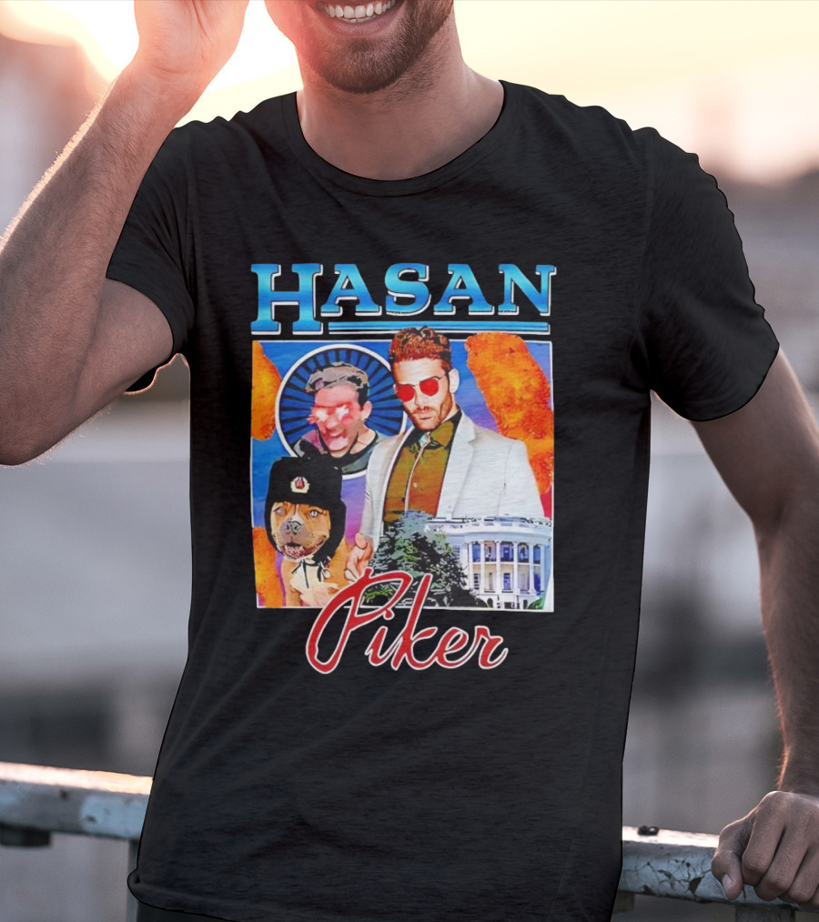 HASAN Piker Sunglasses Red Laser Eyes White House Dog T-Shirt