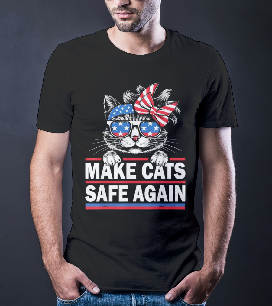 Make Cats Safe Again Funny Cat Lover USA Flag Accessories T-Shirt