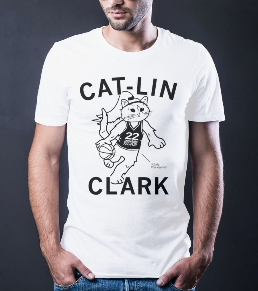 Cat-Lin Clark Indiana Fee-Fur Totally Paw-some 22 Basketball Cat T-Shirt