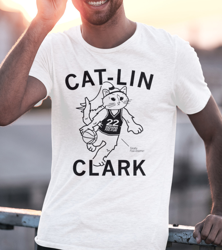 Cat-Lin Clark Indiana Fee-Fur Totally Paw-some 22 Basketball Cat T-Shirt