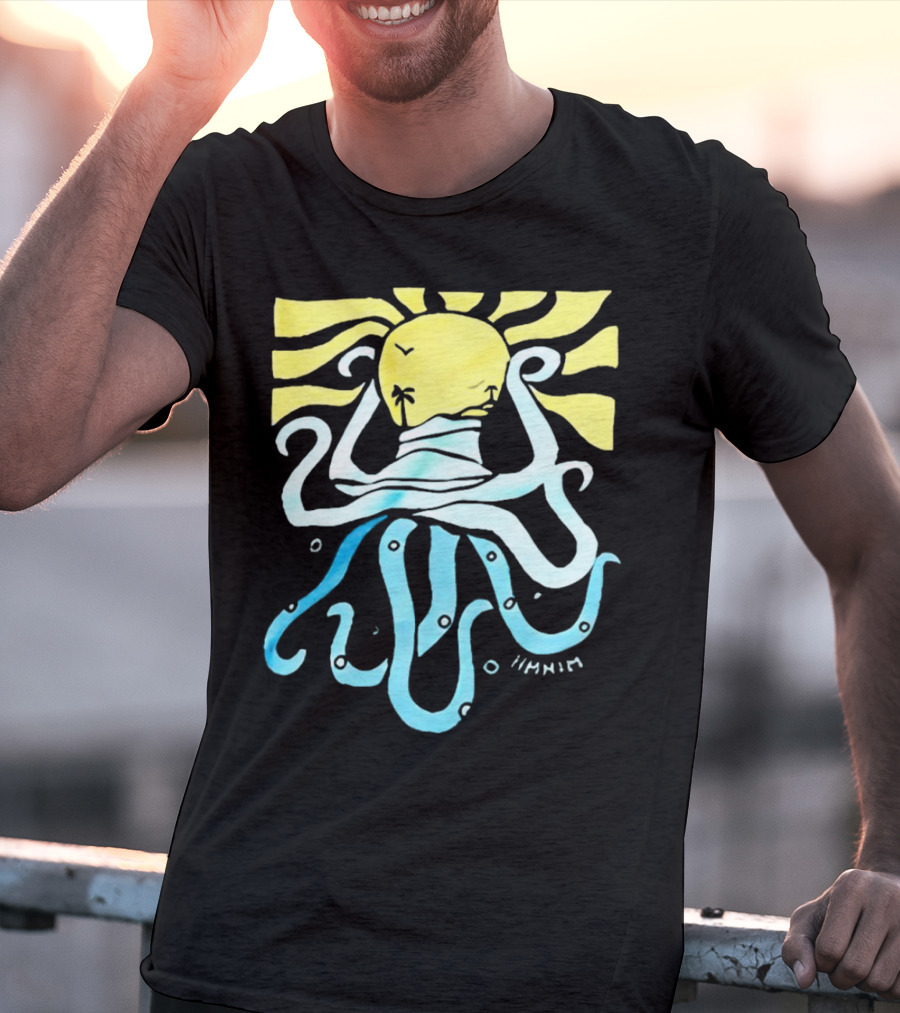 Mark Hoppus Octopus Sun Wave Palm Ocean Scene T-Shirt
