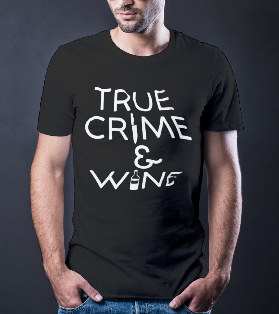 True Crime And Wine Knife And Bottle Motif T-Shirt