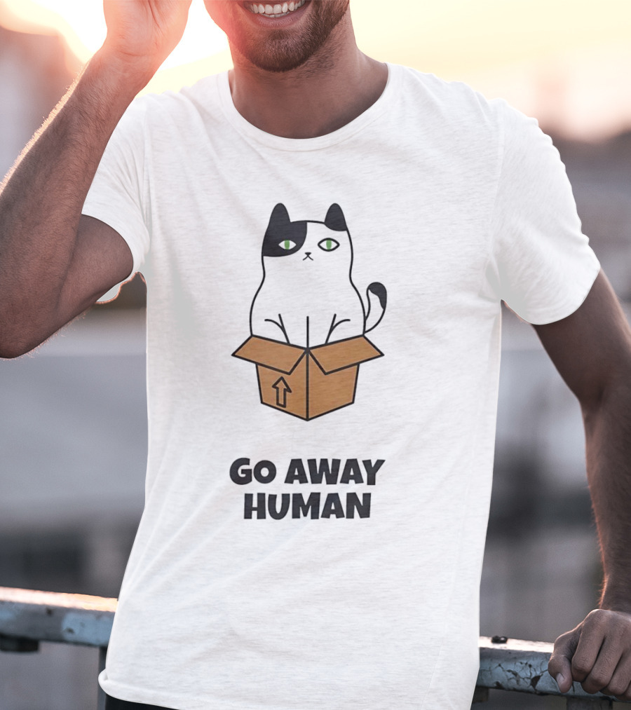 Black Cat In A Box Go Away Human T-Shirt