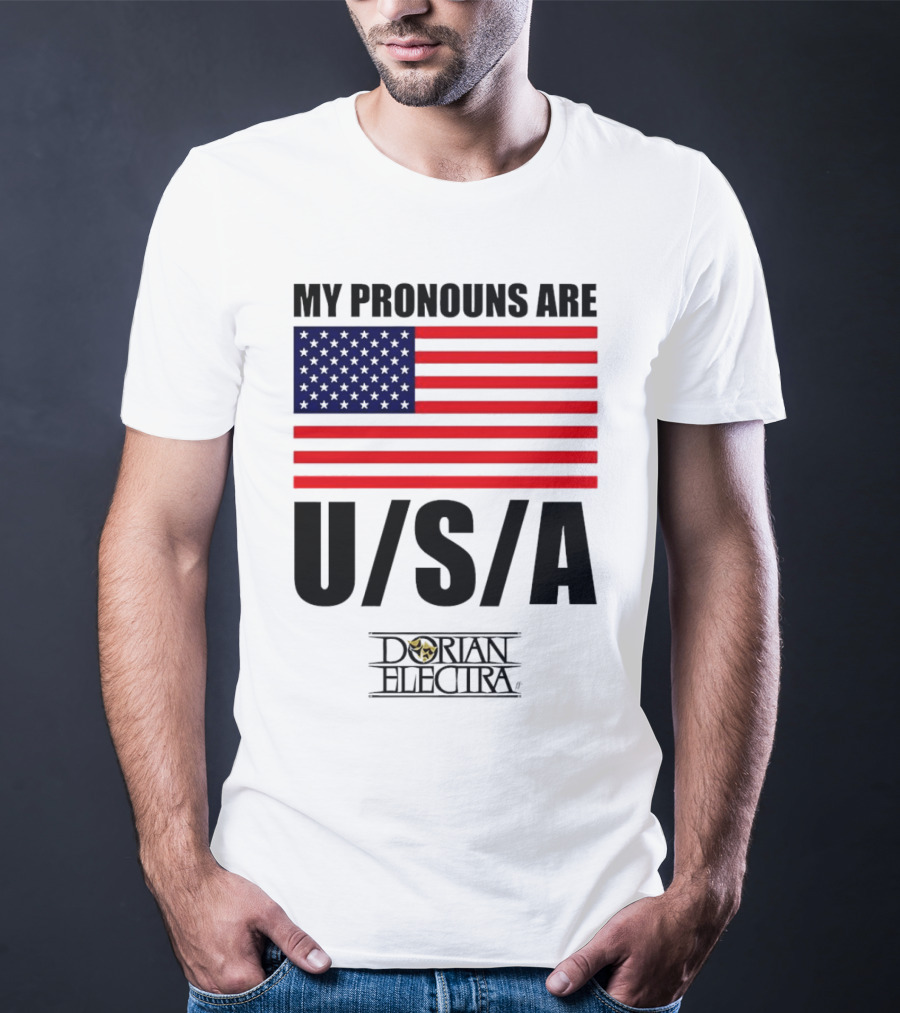 My Pronouns Are USA Dorian Electra American Flag T-Shirt