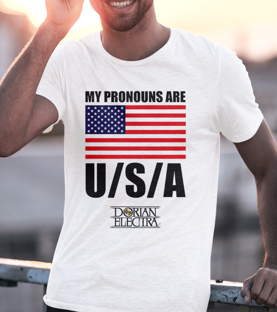 My Pronouns Are USA Dorian Electra American Flag T-Shirt