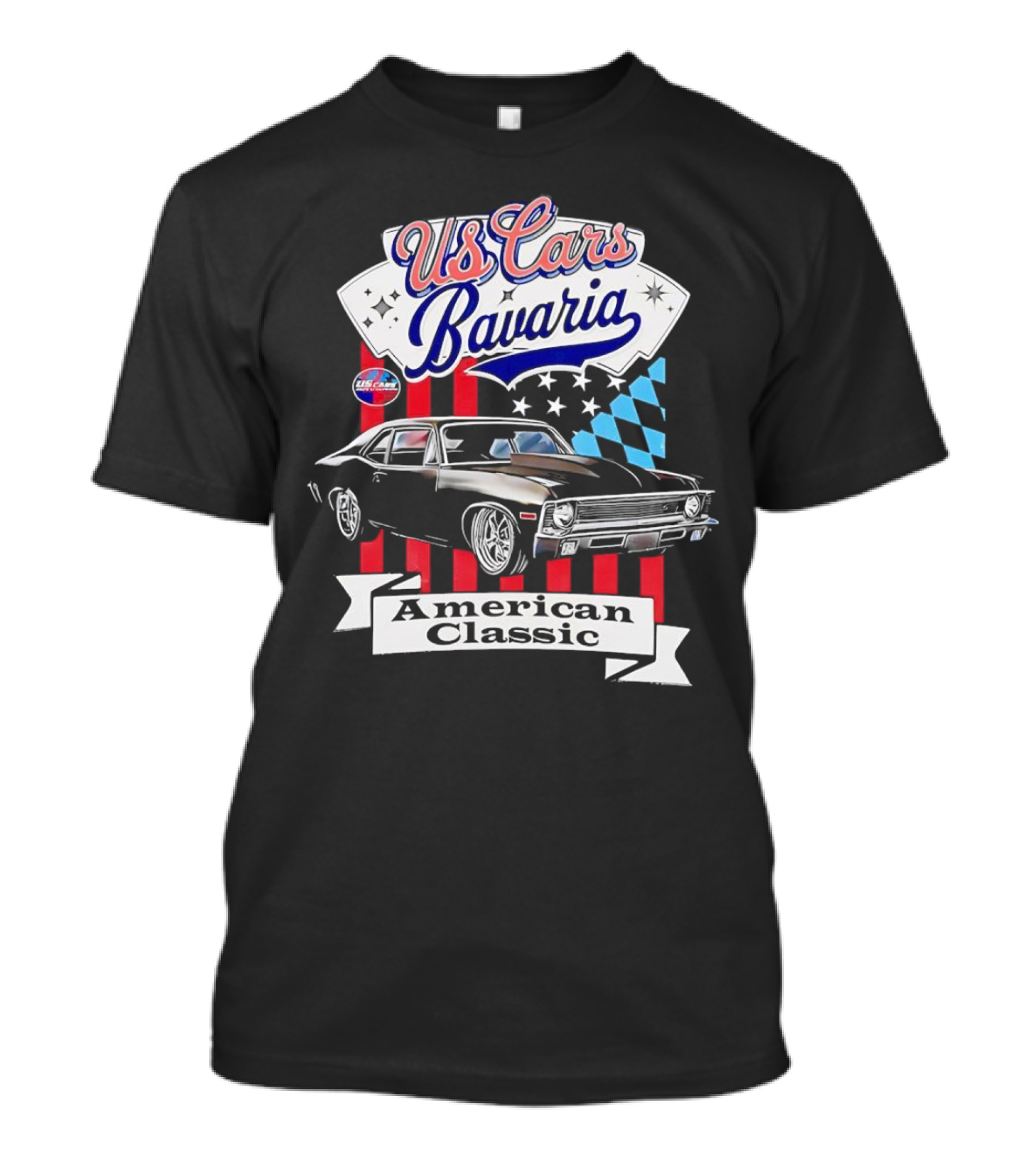 US Cars Bavaria American Classic With Black Muscle Car And Checkered Flags T-Shirt