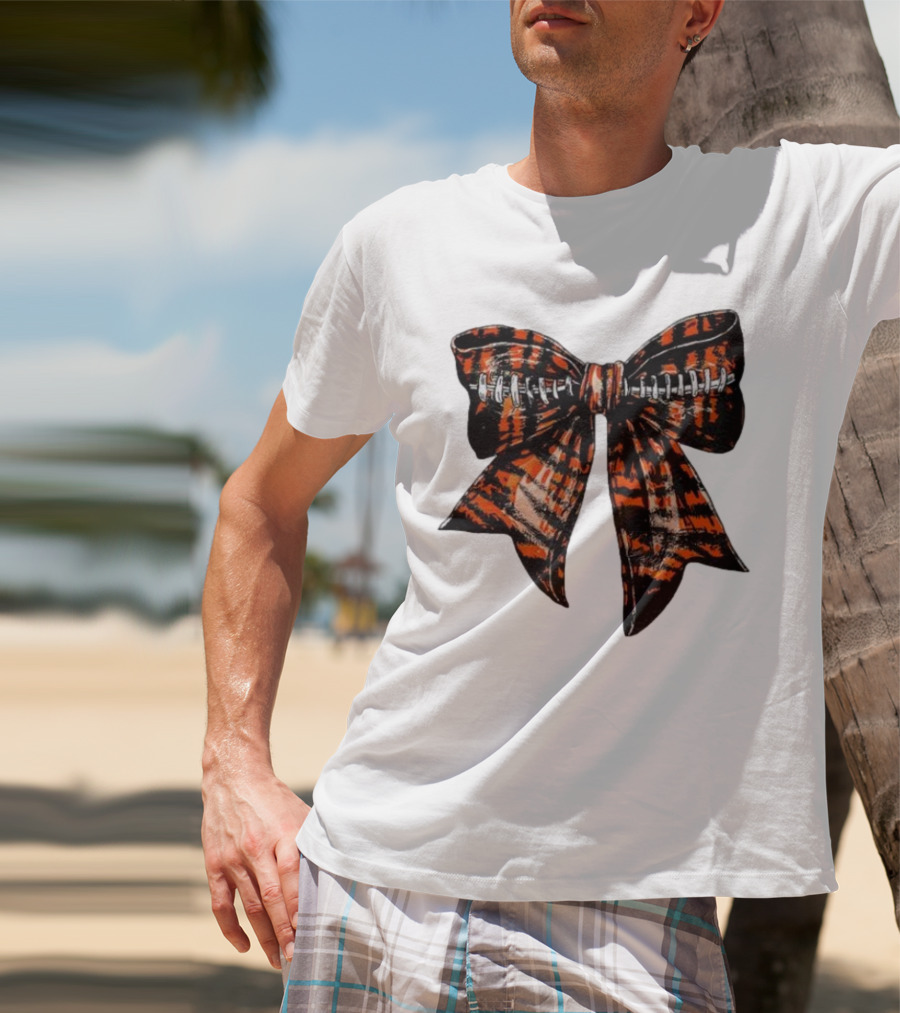 Cincinnati Football Bow Tiger Print Bowtie T-Shirt