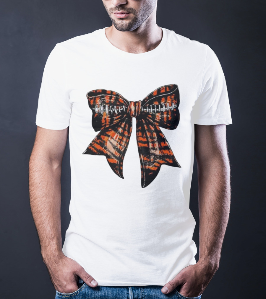 Cincinnati Football Bow Tiger Print Bowtie T-Shirt