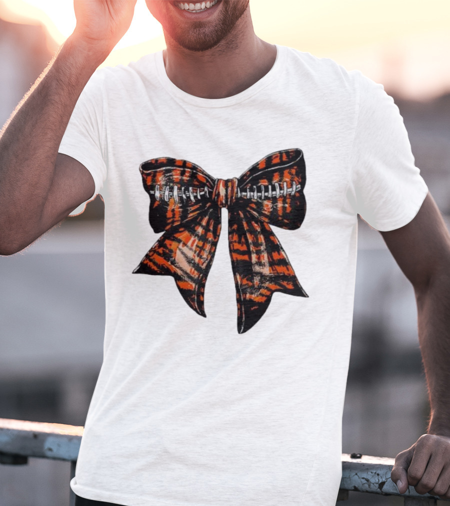 Cincinnati Football Bow Tiger Print Bowtie T-Shirt