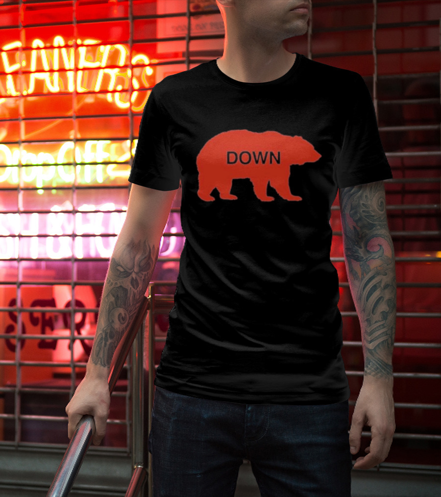 Walking Bear Down Red Bear Silhouette With Text DOWN T-Shirt