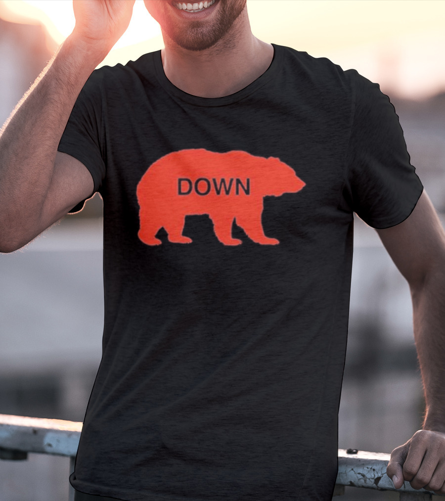 Walking Bear Down Red Bear Silhouette With Text DOWN T-Shirt