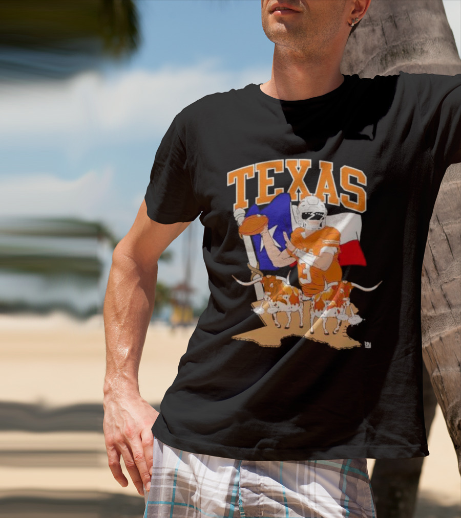 Texas Longhorns Football With Lone Star Flag And Player T-Shirt
