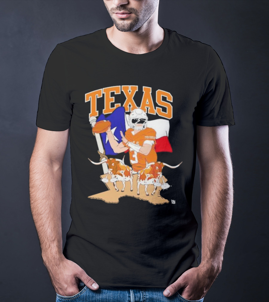 Texas Longhorns Football With Lone Star Flag And Player T-Shirt