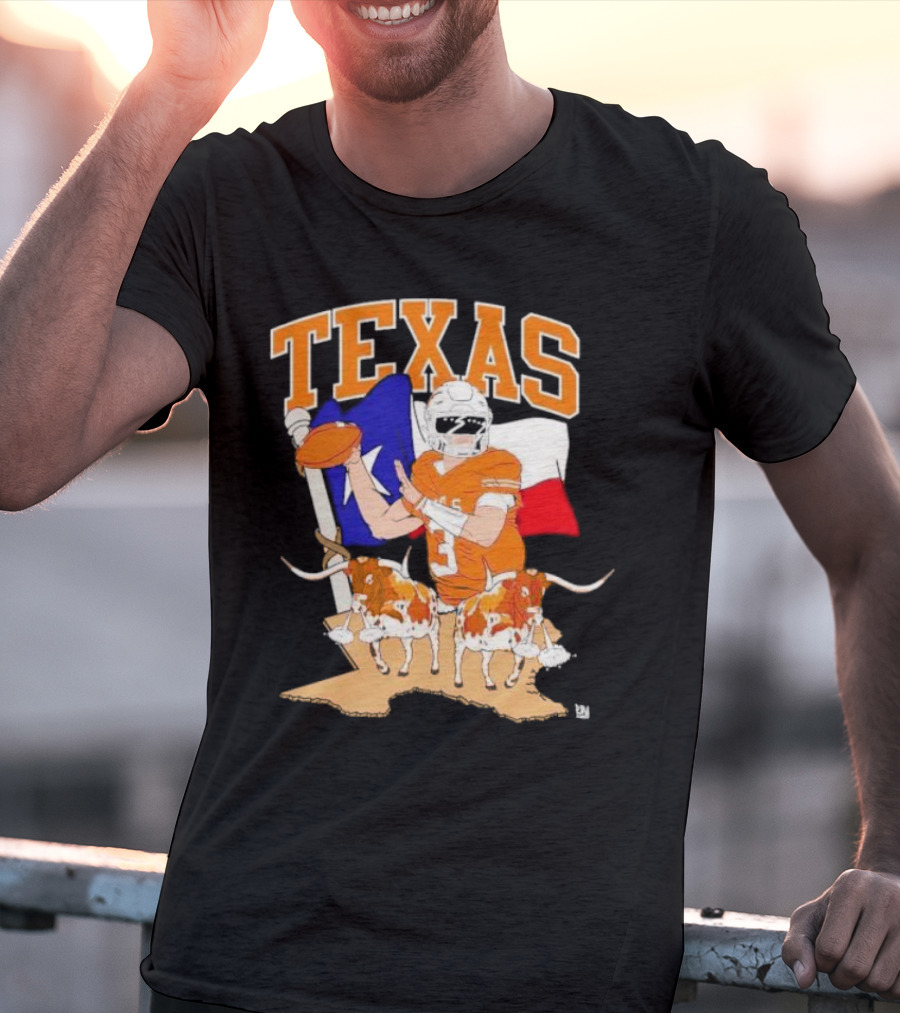 Texas Longhorns Football With Lone Star Flag And Player T-Shirt
