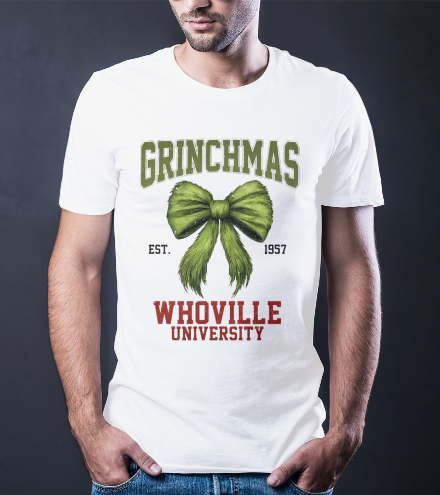 Grinchmas Whoville University Est 1957 Green Bow Emblem T-Shirt