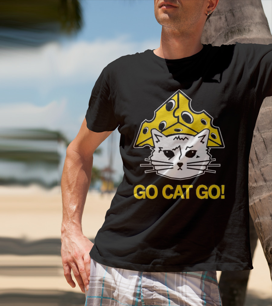 Go Cat Go Cheesehead Cat With Cheese Hat T-Shirt