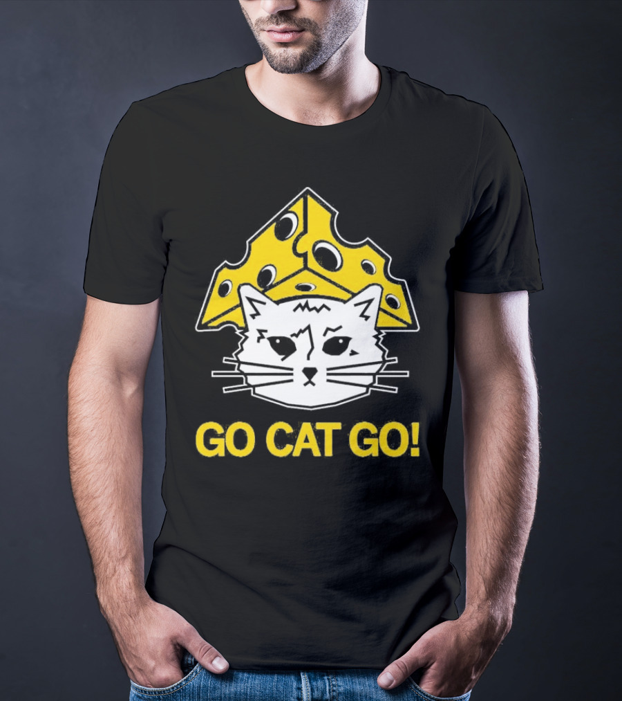 Go Cat Go Cheesehead Cat With Cheese Hat T-Shirt