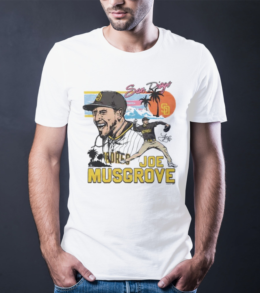 Joe Musgrove San Diego Padres Sunset Palm Trees Signature Caricature T-Shirt