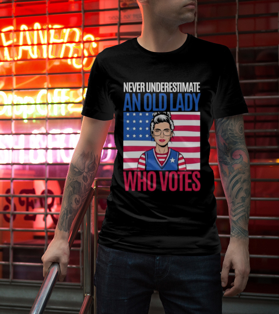Never Underestimate An Old Lady Who Votes US Flag Iconic T-Shirt