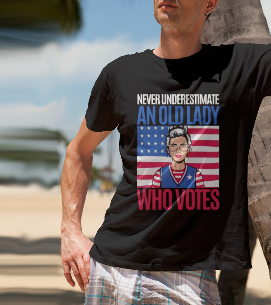 Never Underestimate An Old Lady Who Votes US Flag Iconic T-Shirt
