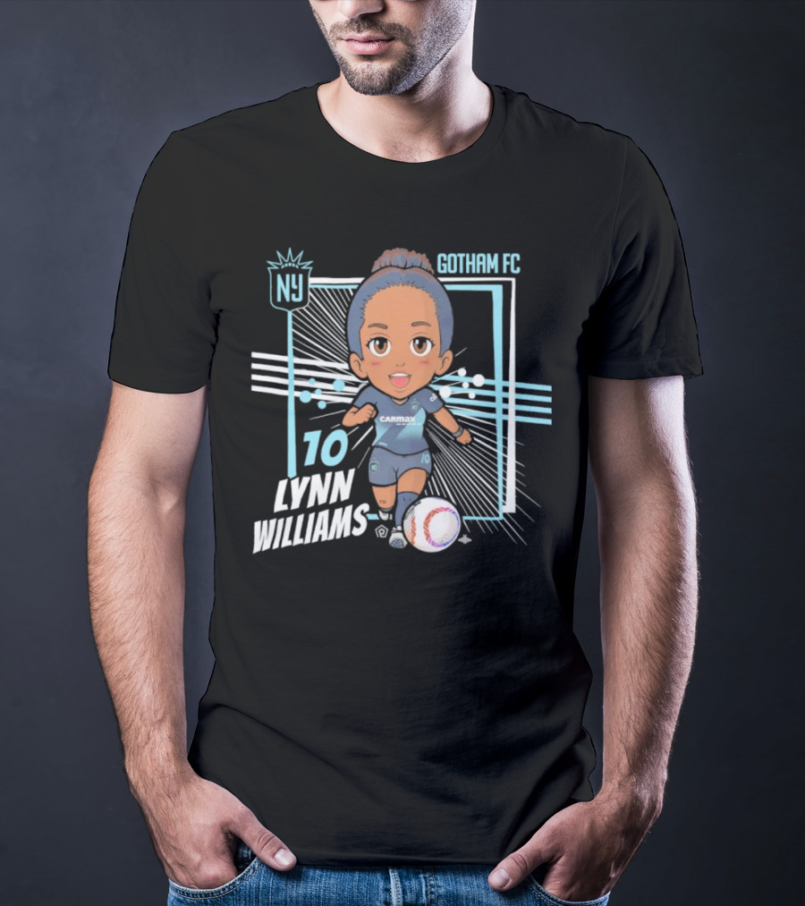 NJ NY Gotham FC Lynn Williams 10 Chibi Character Black T-Shirt