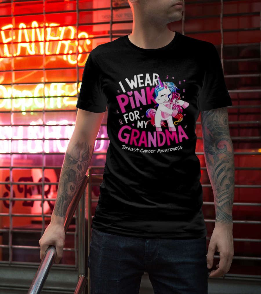 I Wear Pink For My Grandma Unicorn Breast Cancer Awareness T-Shirt