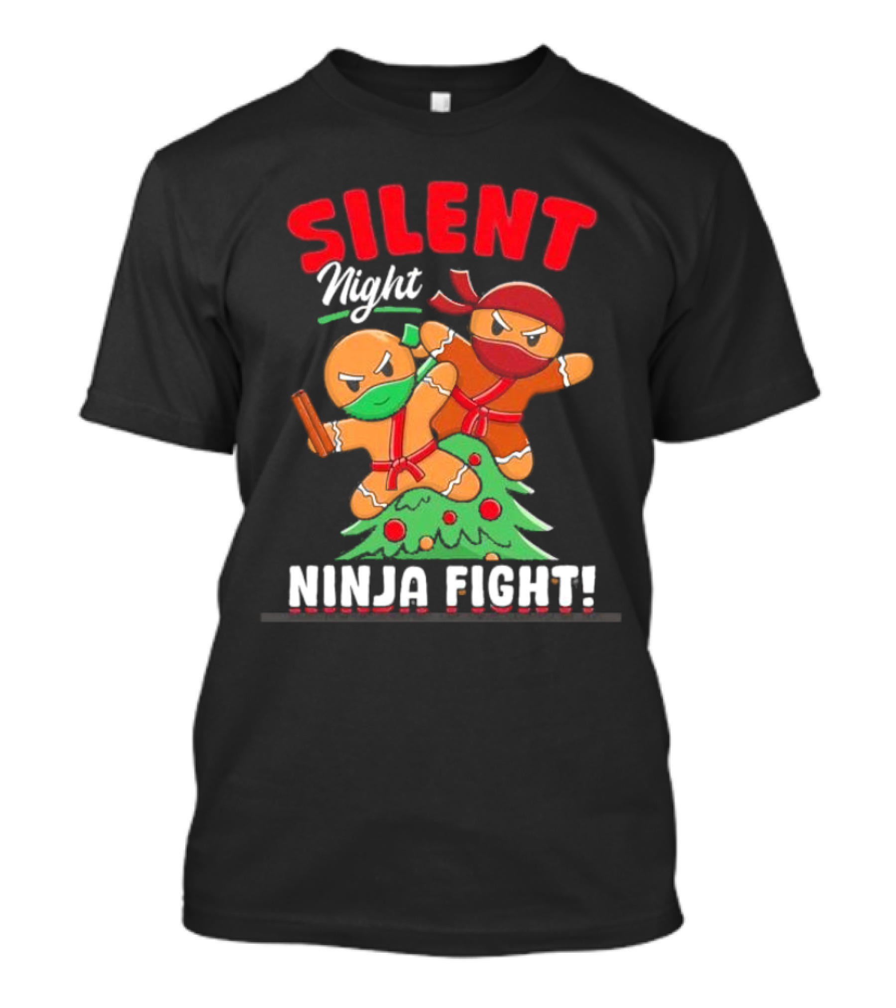 Silent Night Ninja Fight Gingerbread Christmas T-Shirt