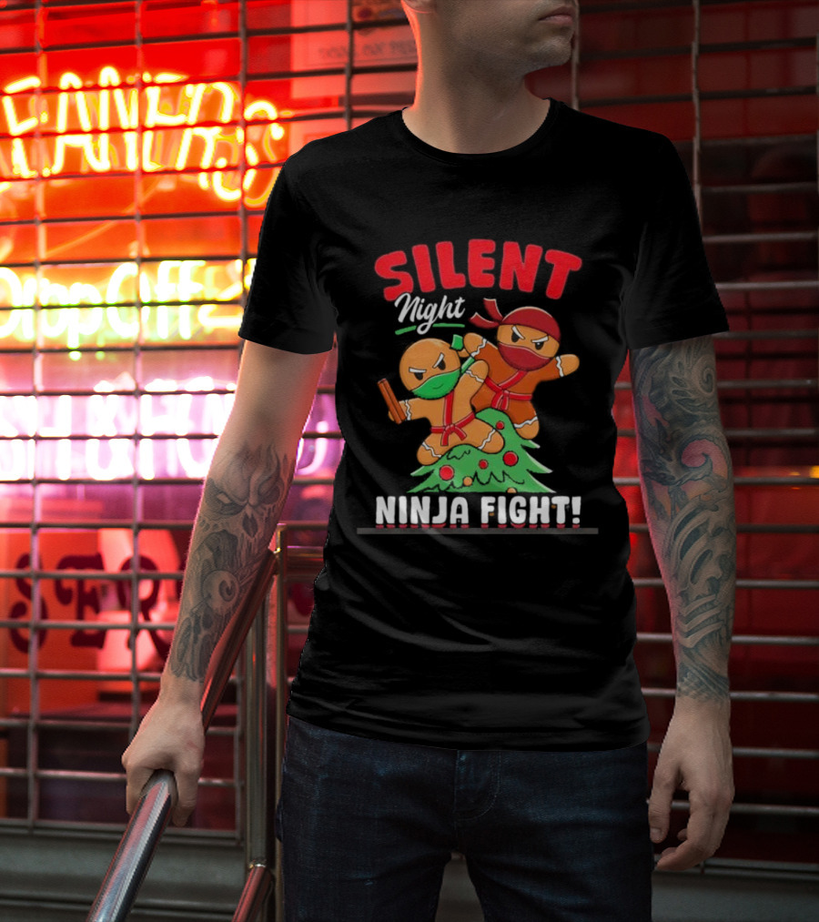 Silent Night Ninja Fight Gingerbread Christmas T-Shirt