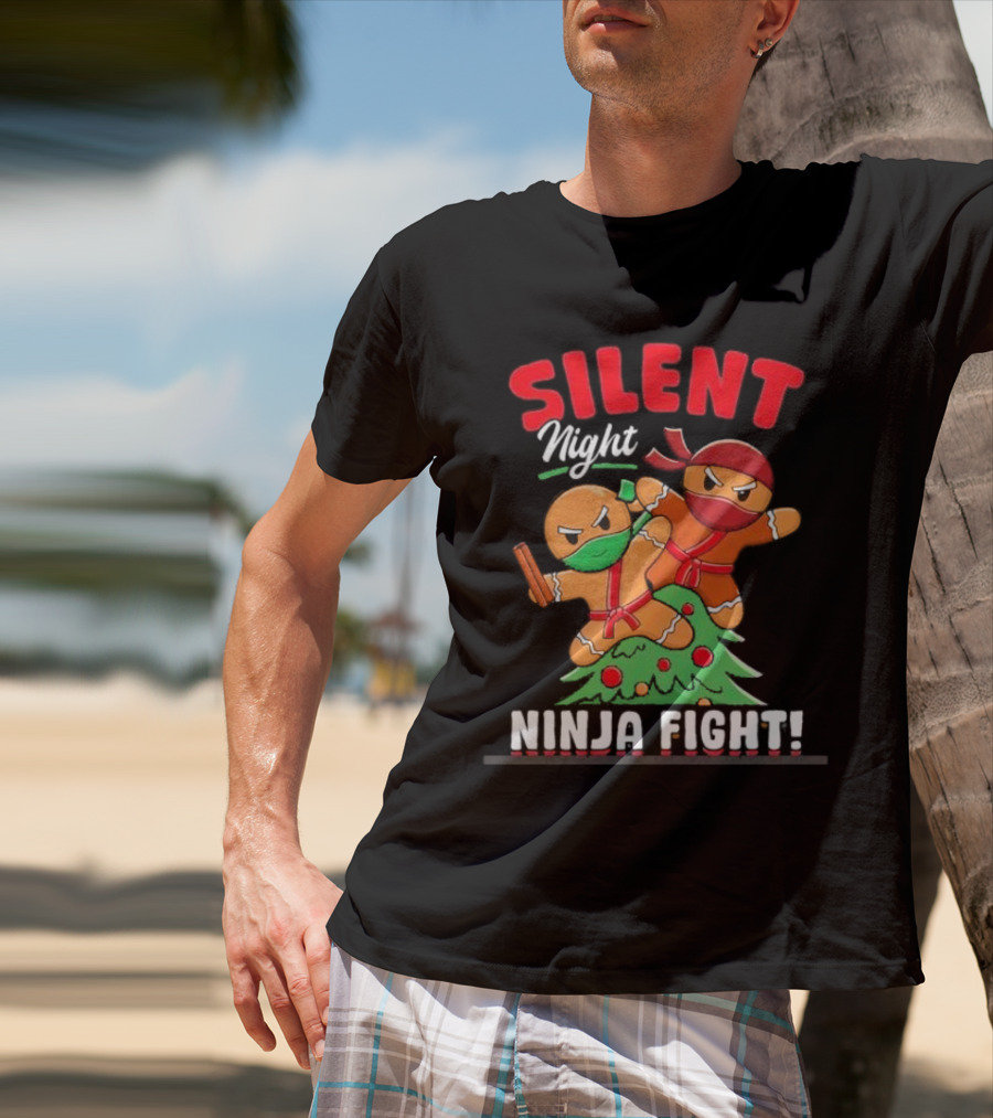 Silent Night Ninja Fight Gingerbread Christmas T-Shirt