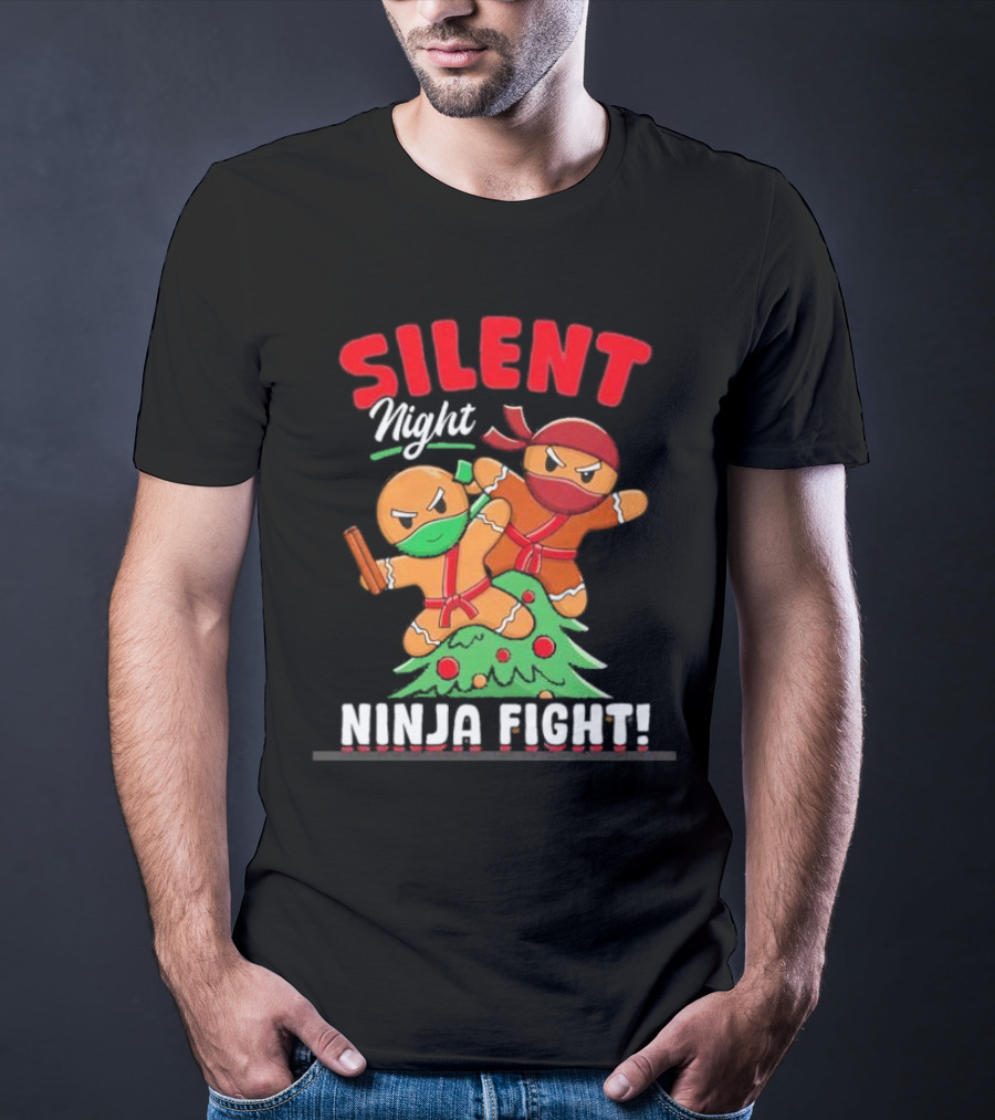 Silent Night Ninja Fight Gingerbread Christmas T-Shirt