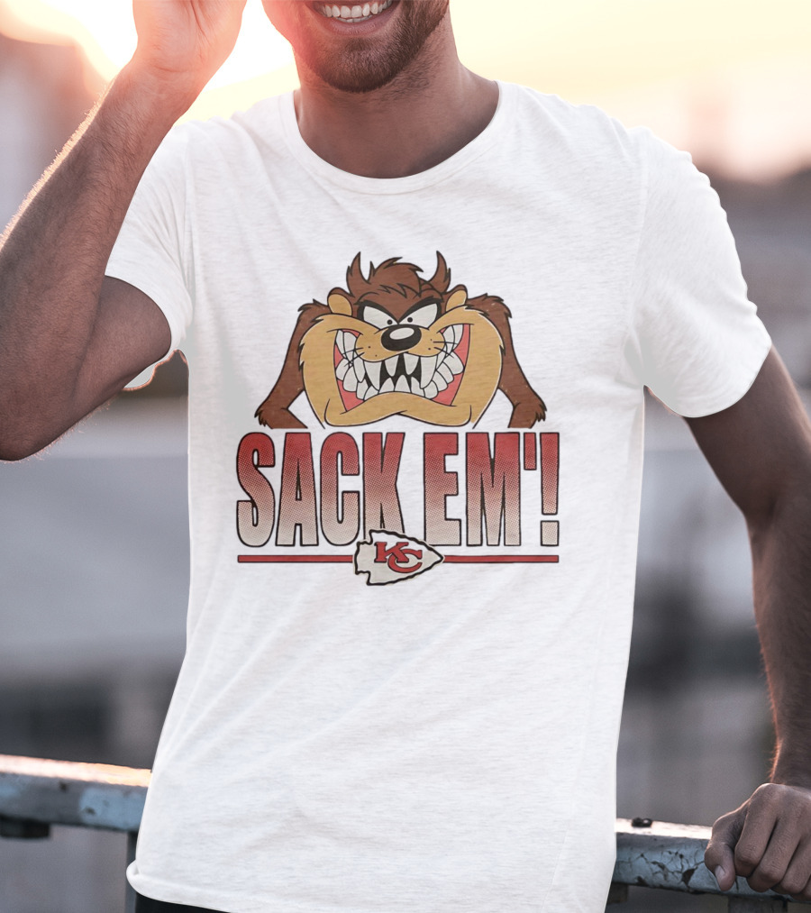 Looney Tunes Taz Kansas City Chiefs Sack 'Em KC T-Shirt