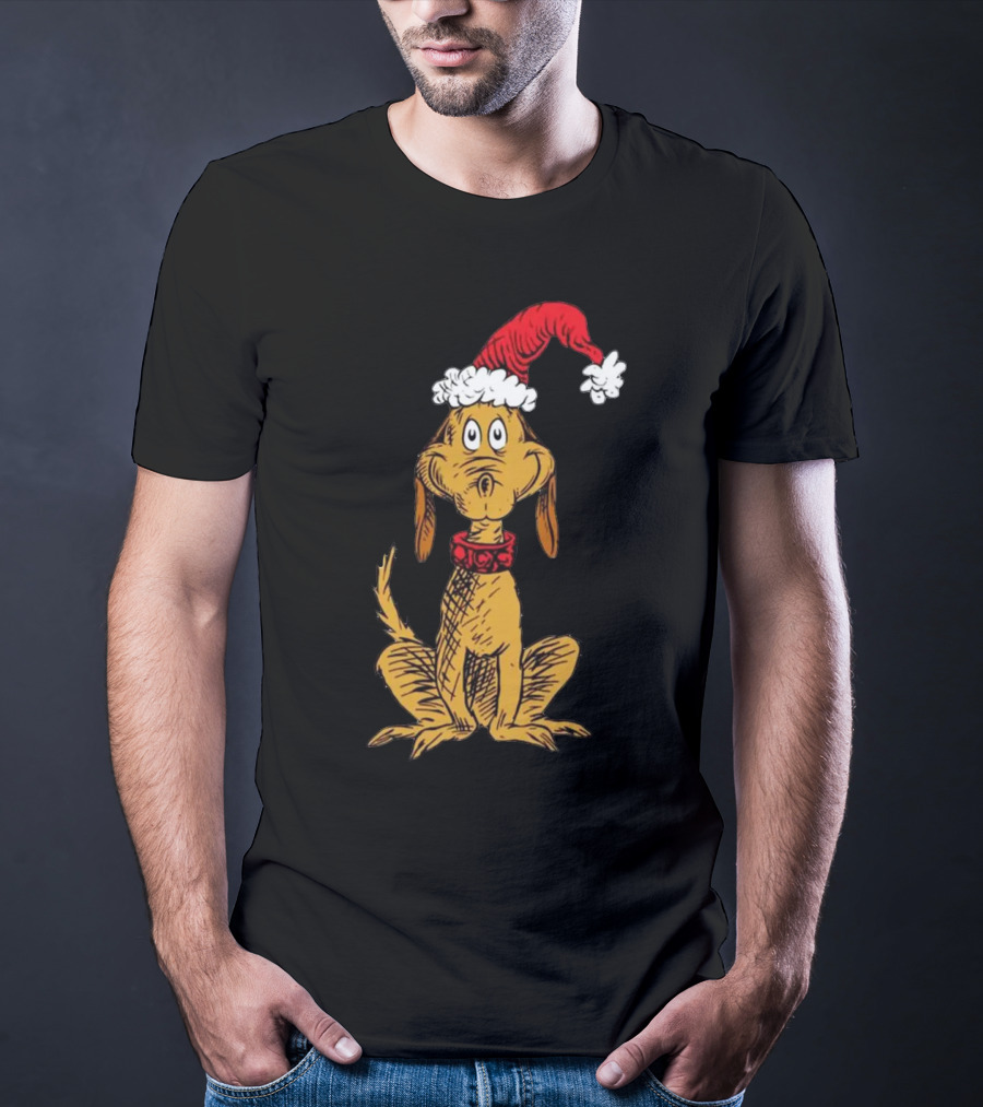 Grinch Max Santa Dog In Christmas Hat T-Shirt
