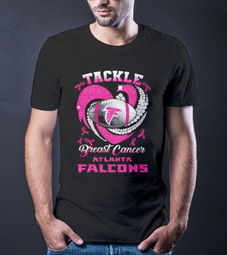 Tackle Breast Cancer Atlanta Falcons Pink Ribbon Football T-Shirt