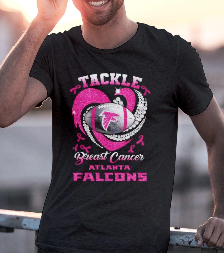 Tackle Breast Cancer Atlanta Falcons Pink Ribbon Football T-Shirt