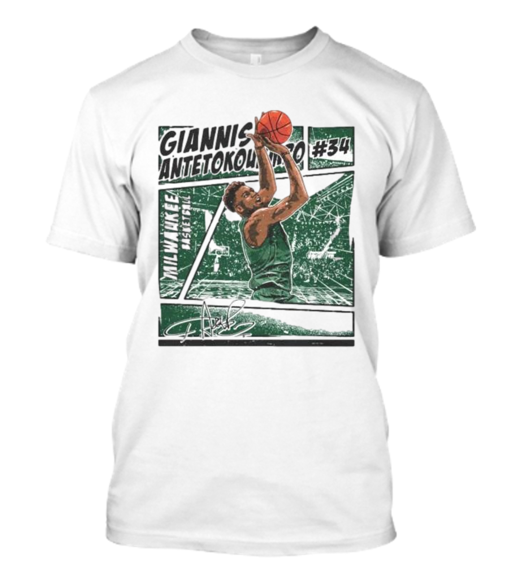 Giannis Antetokounmpo Milwaukee Basketball Signature #34 Comic T-Shirt