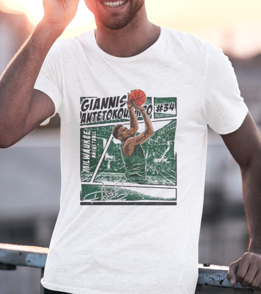 Giannis Antetokounmpo Milwaukee Basketball Signature #34 Comic T-Shirt